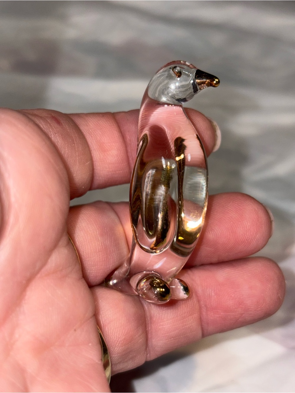hand-blown clear glass penguin figurine 2” - Picture 2 of 6